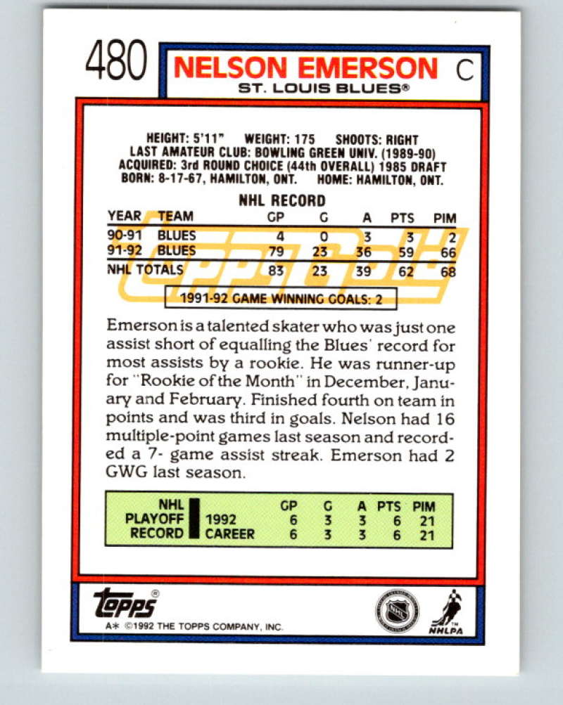 1992-93 Topps Gold #480G Nelson Emerson Mint St. Louis Blues