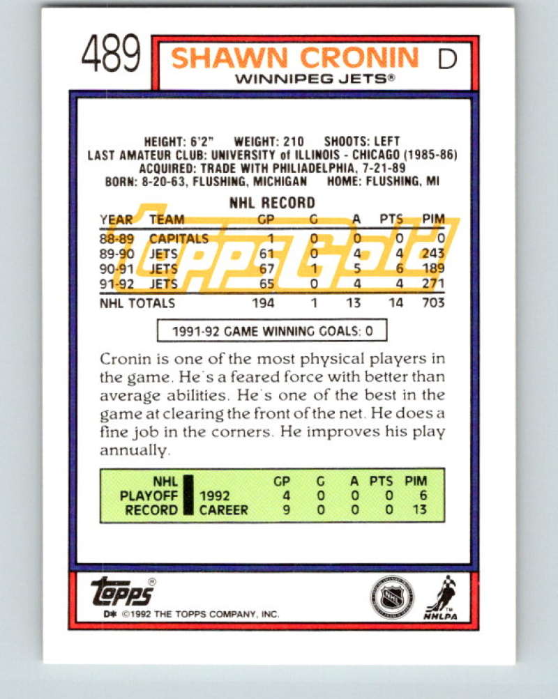 1992-93 Topps Gold #489G Shawn Cronin Mint Winnipeg Jets