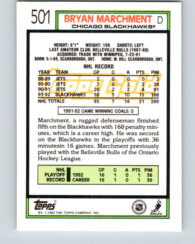 1992-93 Topps Gold #501G Bryan Marchment Mint Chicago Blackhawks