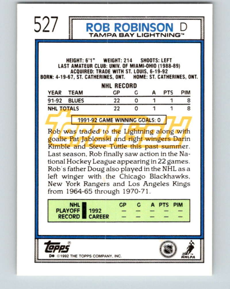 1992-93 Topps Gold #527G Rob Robinson Mint St. Louis Blues
