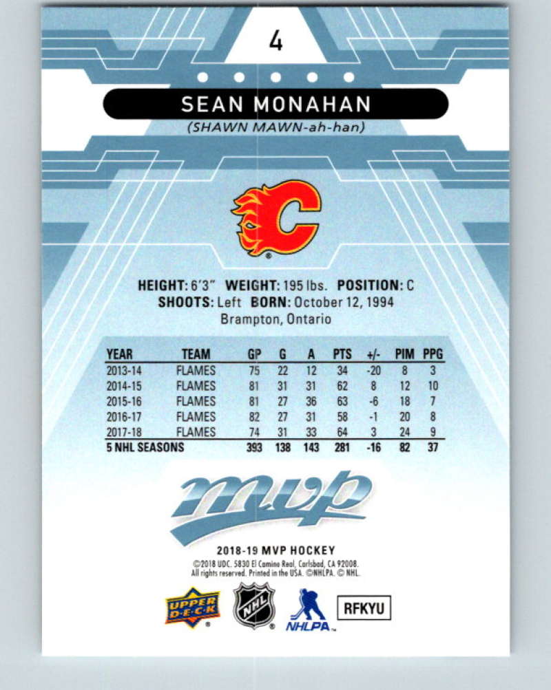 2018-19 Upper Deck MVP #4 Sean Monahan Mint Calgary Flames Image 2