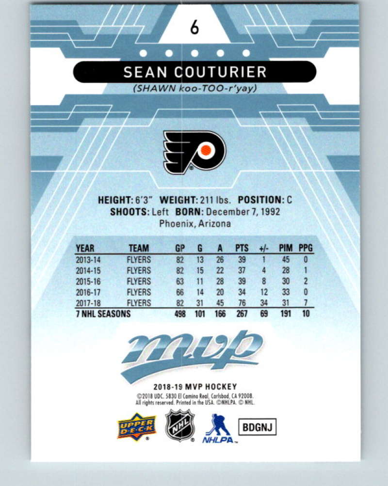 2018-19 Upper Deck MVP #6 Sean Couturier Mint Philadelphia Flyers Image 2