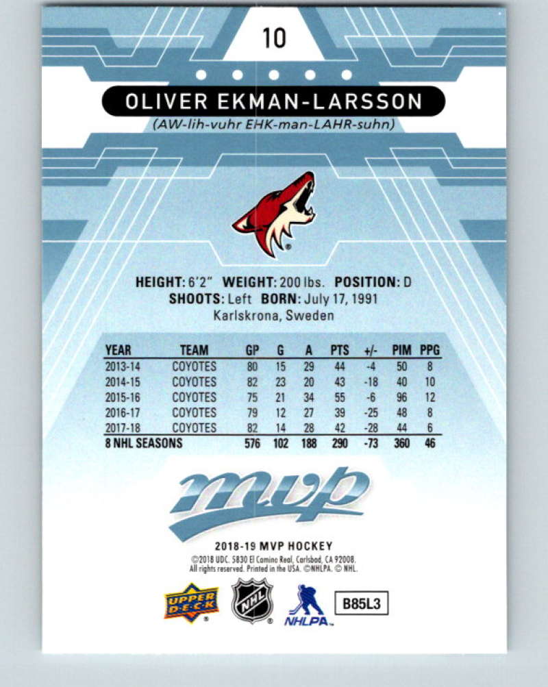2018-19 Upper Deck MVP #10 Oliver Ekman-Larsson Mint Arizona Coyotes  Image 2