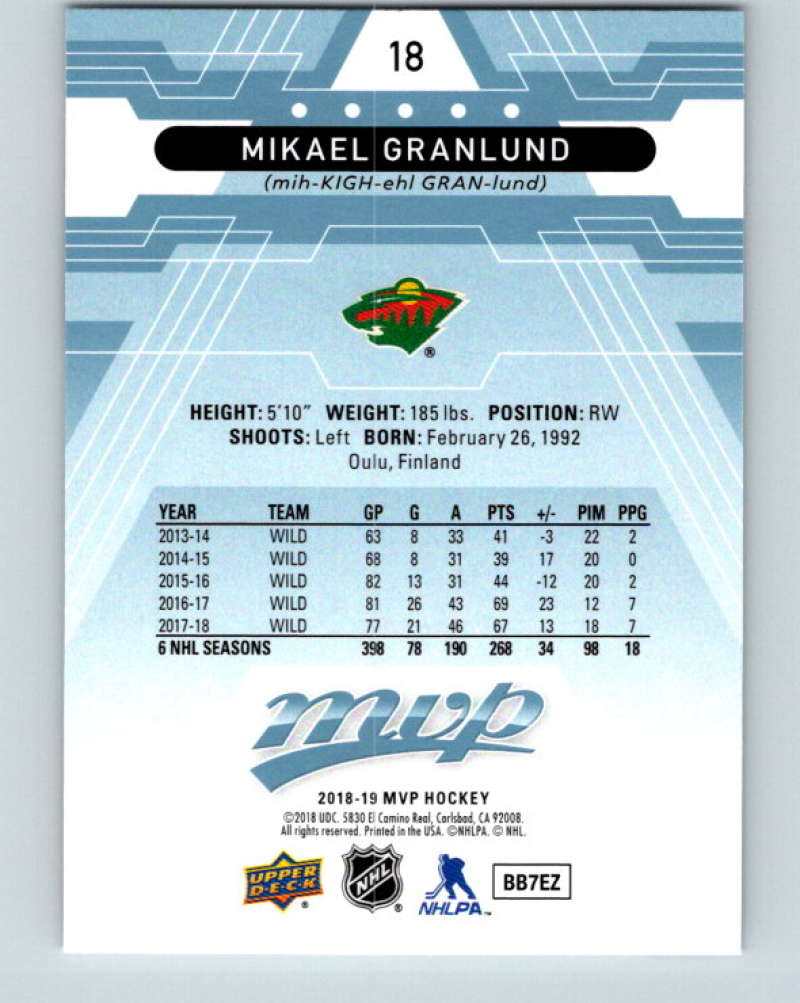 2018-19 Upper Deck MVP #18 Mikael Granlund Mint Minnesota Wild Image 2