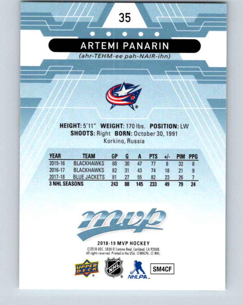 2018-19 Upper Deck MVP #35 Artemi Panarin Mint Columbus Blue Jackets Image 2