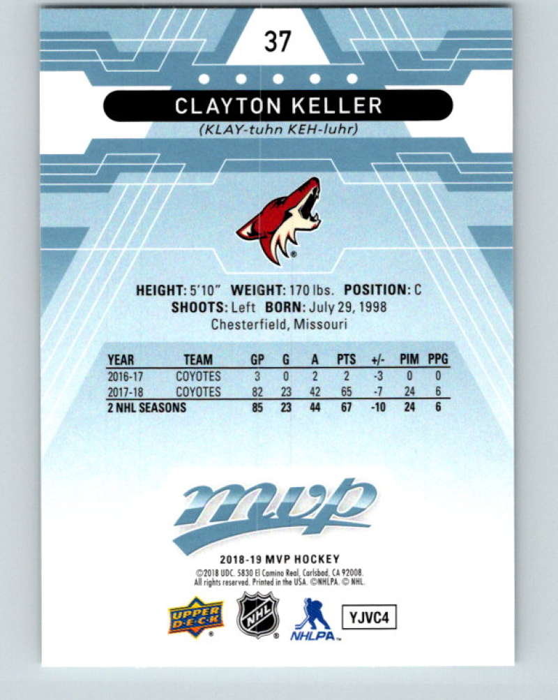 2018-19 Upper Deck MVP #37 Clayton Keller Mint Arizona Coyotes Image 2