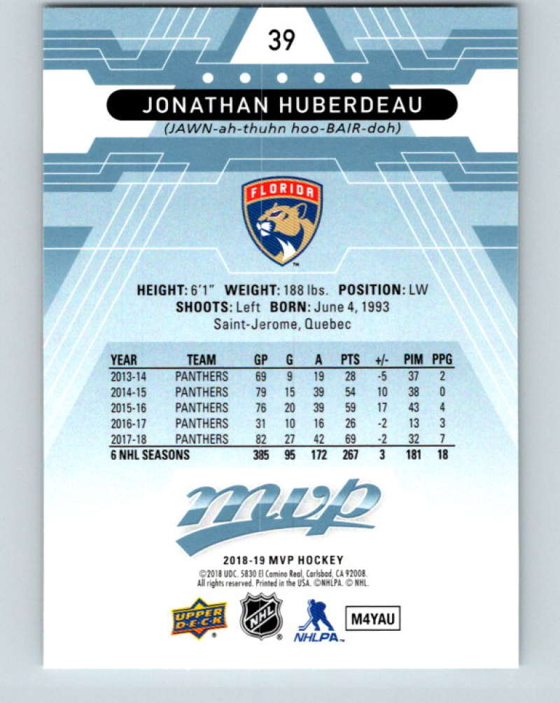 2018-19 Upper Deck MVP #39 Jonathan Huberdeau Mint Florida Panthers Image 2