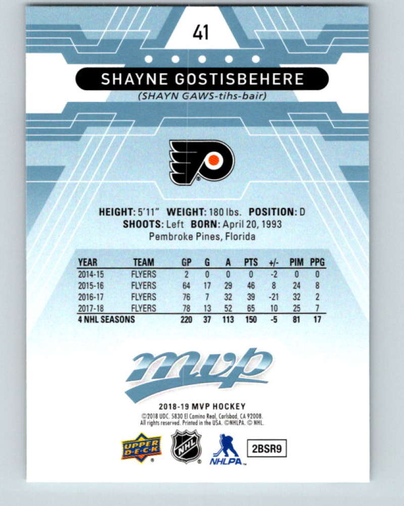 2018-19 Upper Deck MVP #41 Shayne Gostisbehere Mint Philadelphia Flyers Image 2