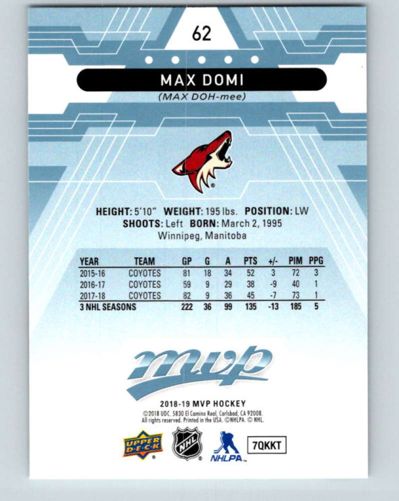 2018-19 Upper Deck MVP #62 Max Domi Mint Arizona Coyotes Image 2