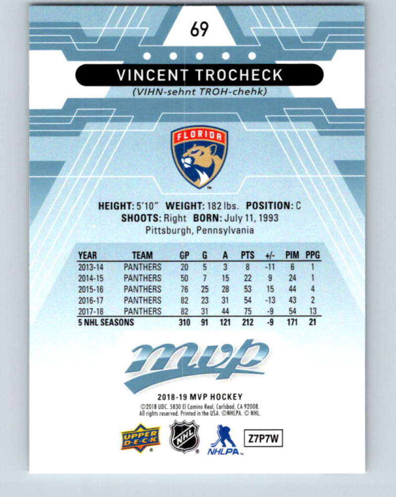 2018-19 Upper Deck MVP #69 Vincent Trocheck Mint Florida Panthers Image 2