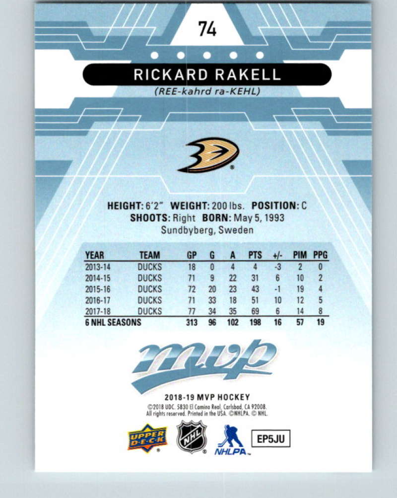 2018-19 Upper Deck MVP #74 Rickard Rakell Mint Anaheim Ducks Image 2
