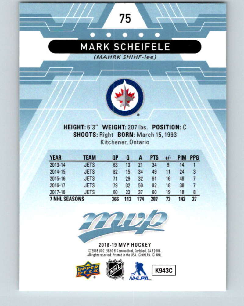 2018-19 Upper Deck MVP #75 Mark Scheifele Mint Winnipeg Jets Image 2