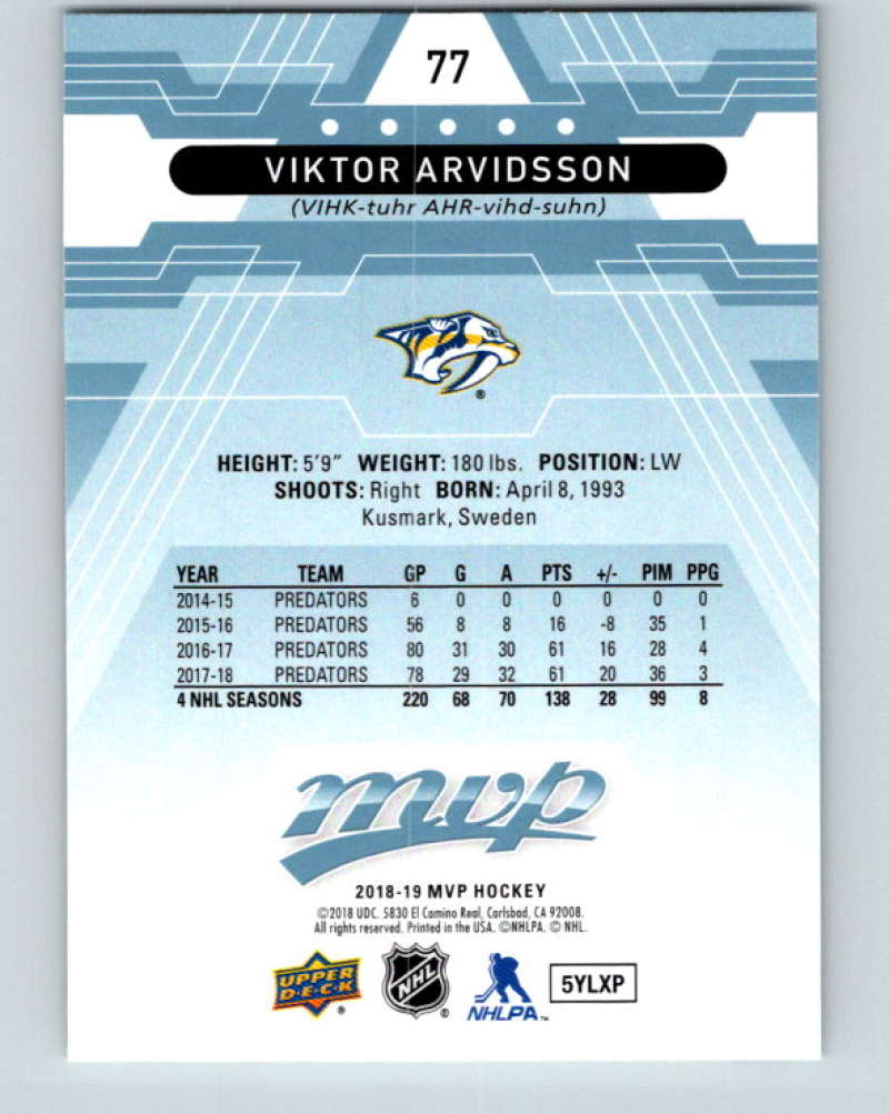 2018-19 Upper Deck MVP #77 Viktor Arvidsson Mint Nashville Predators Image 2
