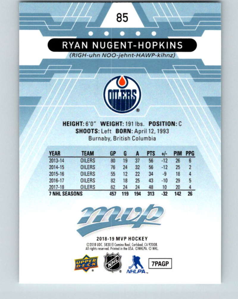 2018-19 Upper Deck MVP #85 Ryan Nugent-Hopkins Mint Edmonton Oilers Image 2