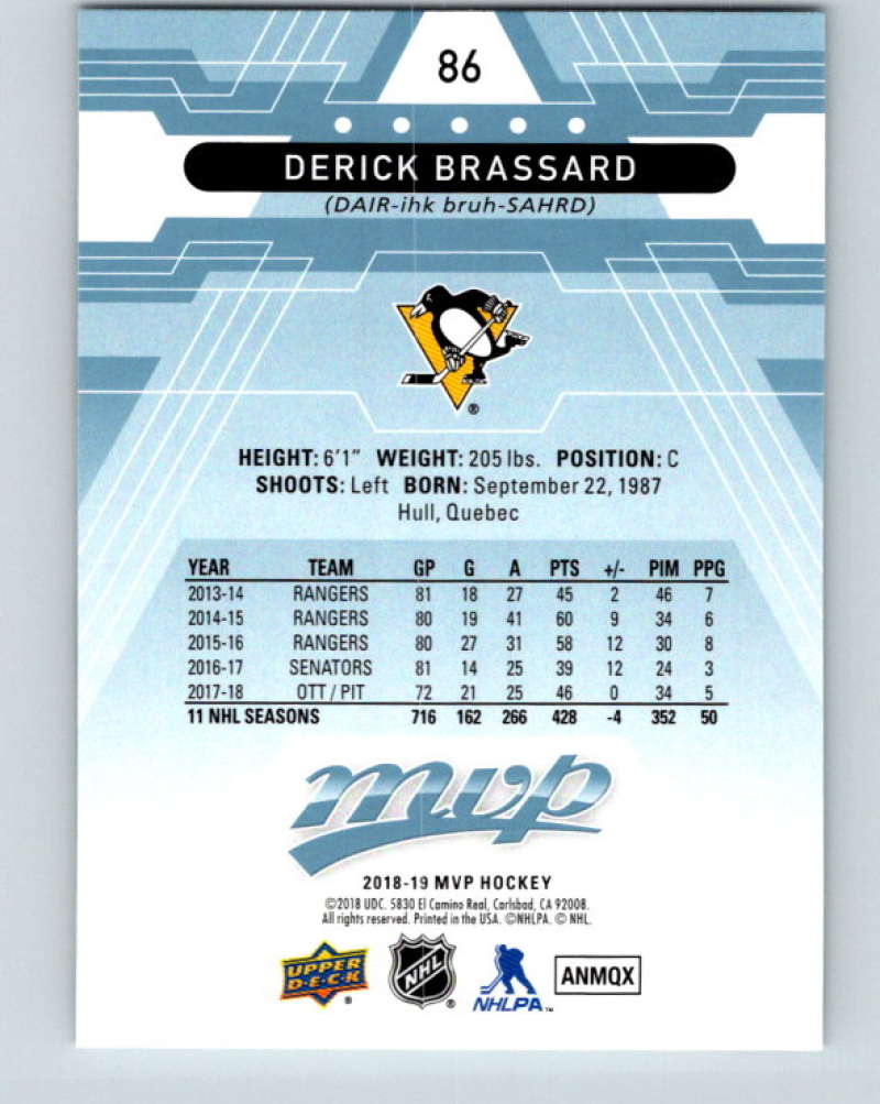 2018-19 Upper Deck MVP #86 Derick Brassard Mint Pittsburgh Penguins  Image 2