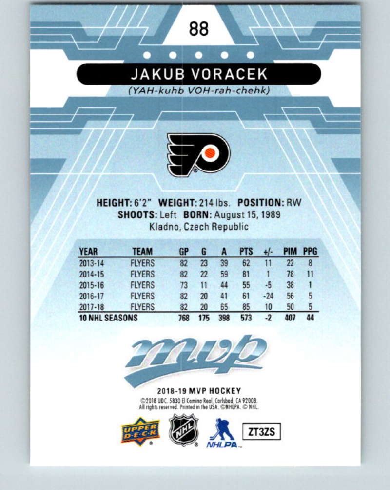 2018-19 Upper Deck MVP #88 Jakub Voracek Mint Philadelphia Flyers Image 2