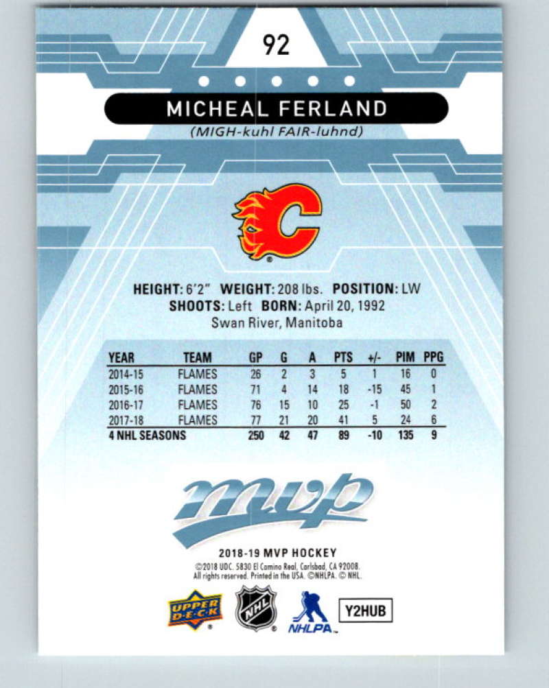 2018-19 Upper Deck MVP #92 Micheal Ferland Mint Calgary Flames Image 2