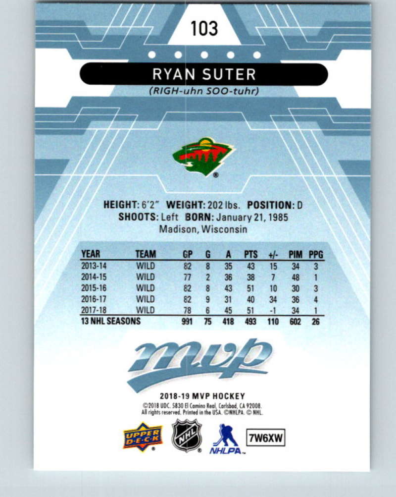 2018-19 Upper Deck MVP #103 Ryan Suter Mint Minnesota Wild Image 2