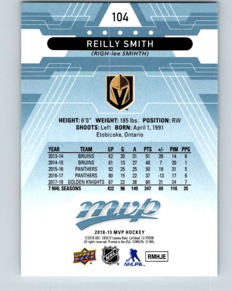 2018-19 Upper Deck MVP #104 Reilly Smith Mint Vegas Golden Knights Image 2