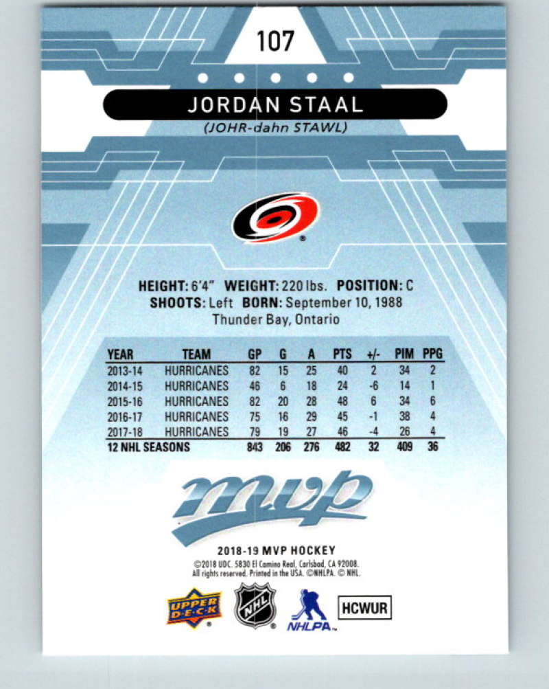 2018-19 Upper Deck MVP #107 Jordan Staal Mint Carolina Hurricanes Image 2