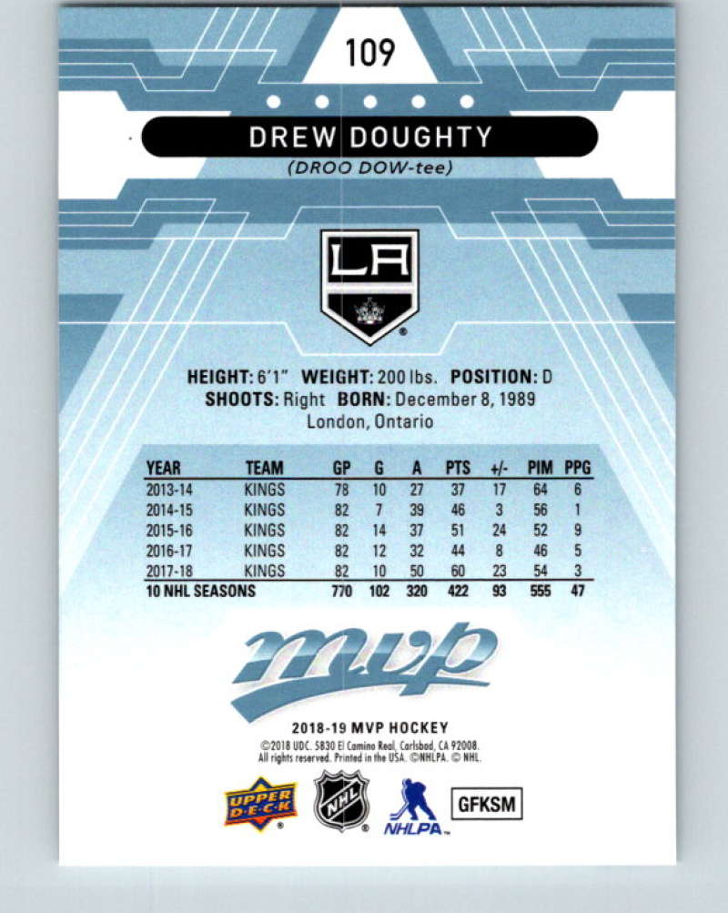 2018-19 Upper Deck MVP #109 Drew Doughty Mint Los Angeles Kings Image 2