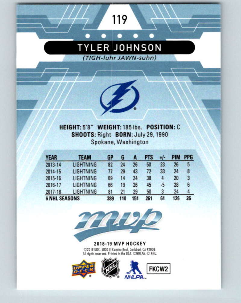 2018-19 Upper Deck MVP #119 Tyler Johnson Mint Tampa Bay Lightning  Image 2