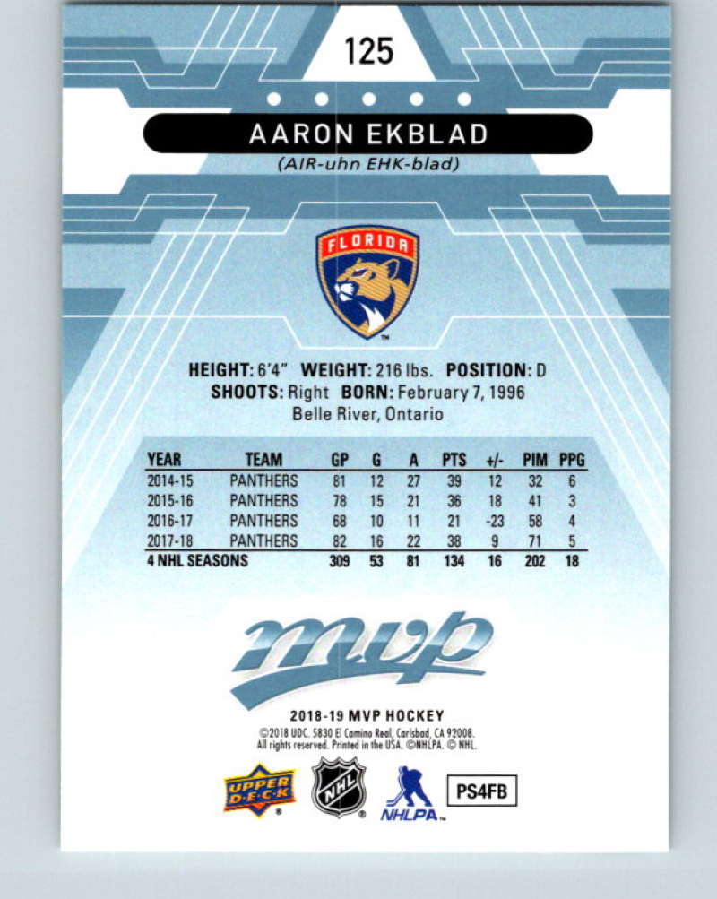 2018-19 Upper Deck MVP #125 Aaron Ekblad Mint Florida Panthers Image 2