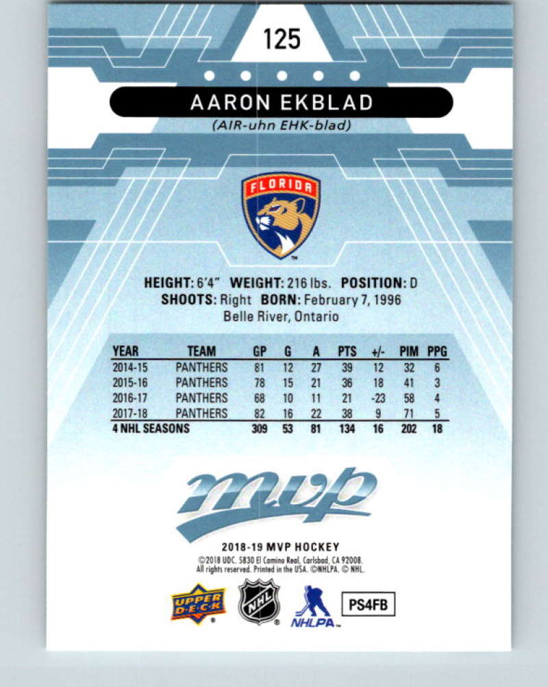 2018-19 Upper Deck MVP #125 Aaron Ekblad Mint Florida Panthers  Image 2