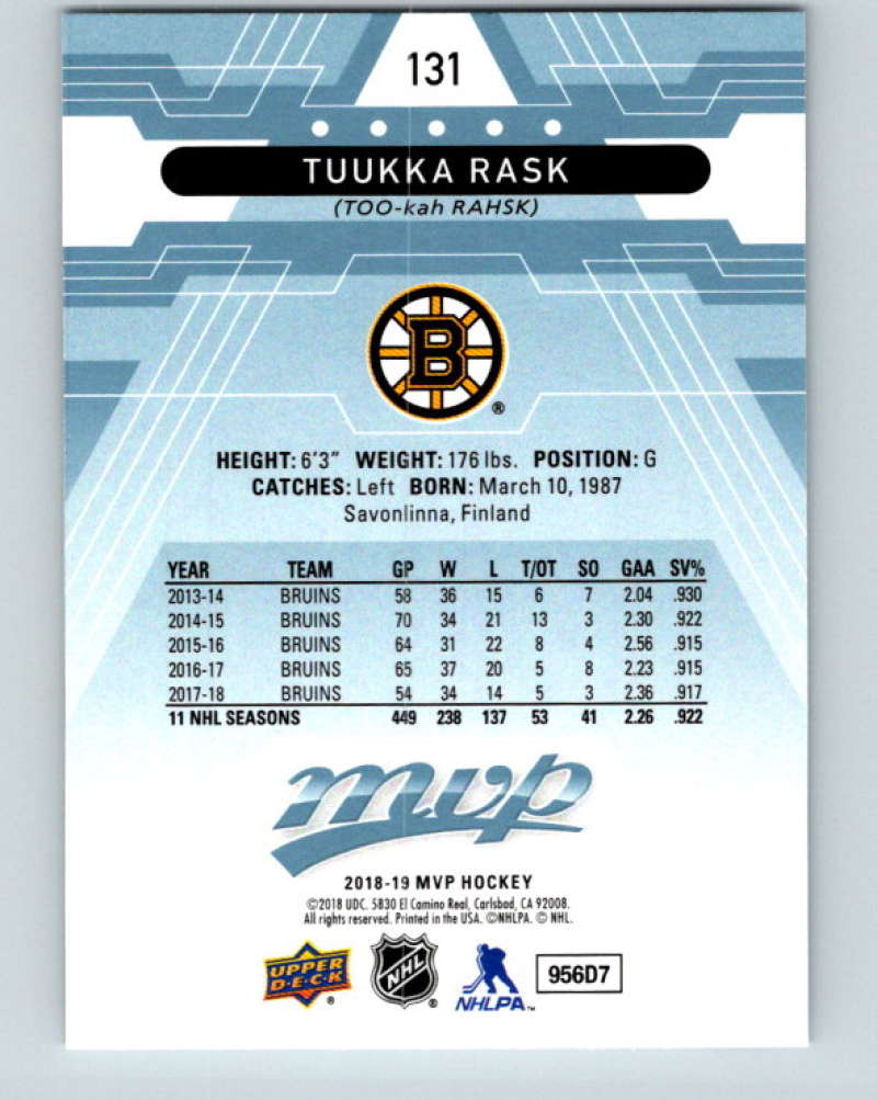 2018-19 Upper Deck MVP #131 Tuukka Rask Mint Boston Bruins Image 2