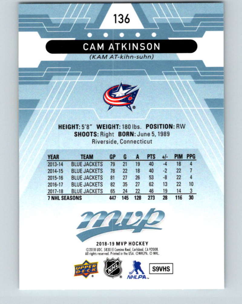 2018-19 Upper Deck MVP #136 Cam Atkinson Mint Columbus Blue Jackets Image 2