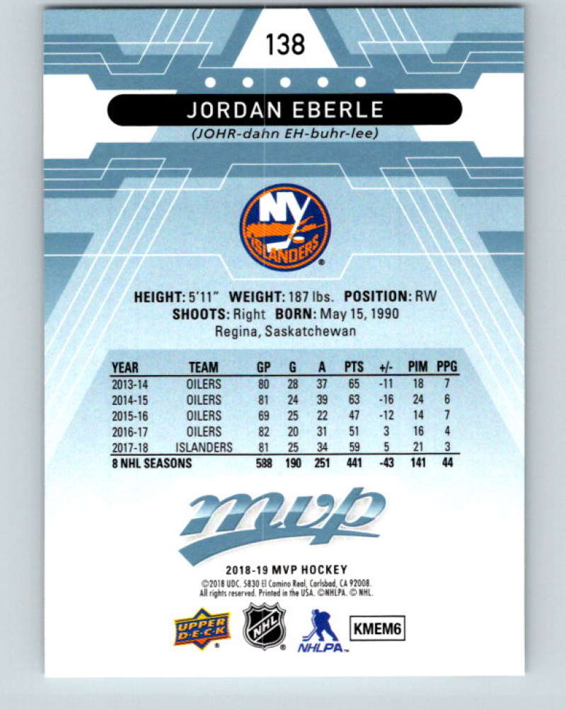 2018-19 Upper Deck MVP #138 Jordan Eberle Mint New York Islanders Image 2