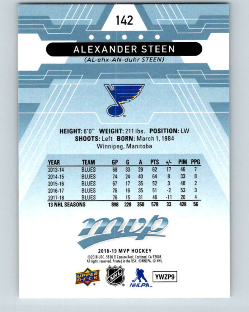 2018-19 Upper Deck MVP #142 Alexander Steen Mint St. Louis Blues Image 2