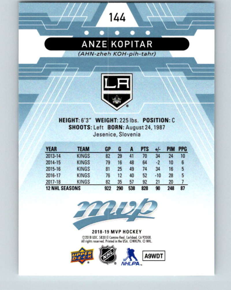2018-19 Upper Deck MVP #144 Anze Kopitar Mint Los Angeles Kings Image 2