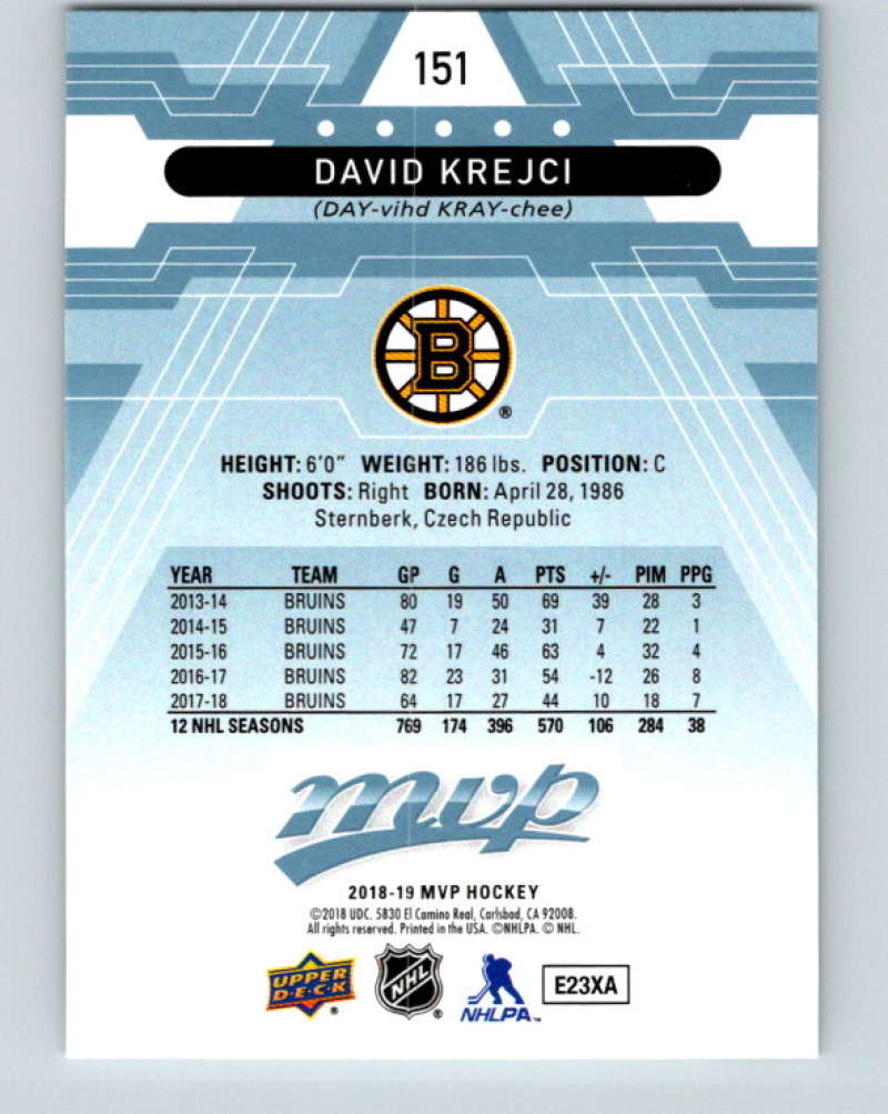 2018-19 Upper Deck MVP #151 David Krejci Mint Boston Bruins Image 2