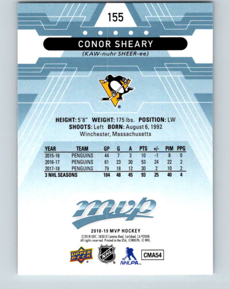 2018-19 Upper Deck MVP #155 Conor Sheary Mint Pittsburgh Penguins Image 2