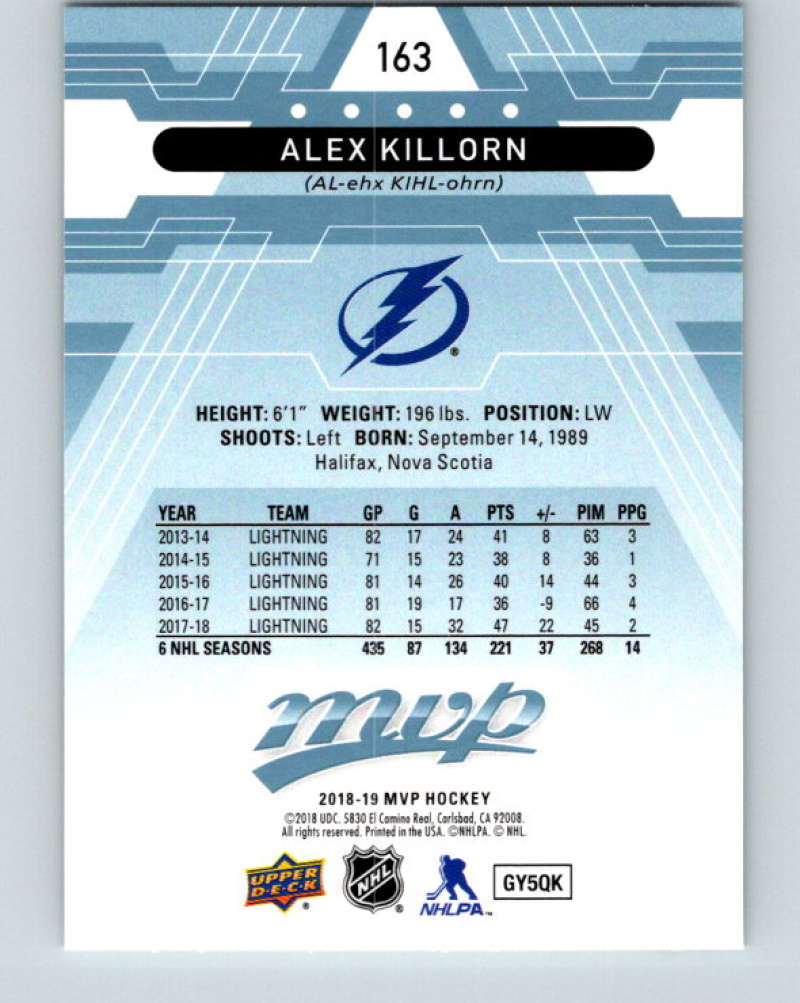 2018-19 Upper Deck MVP #163 Alex Killorn Mint Tampa Bay Lightning Image 2
