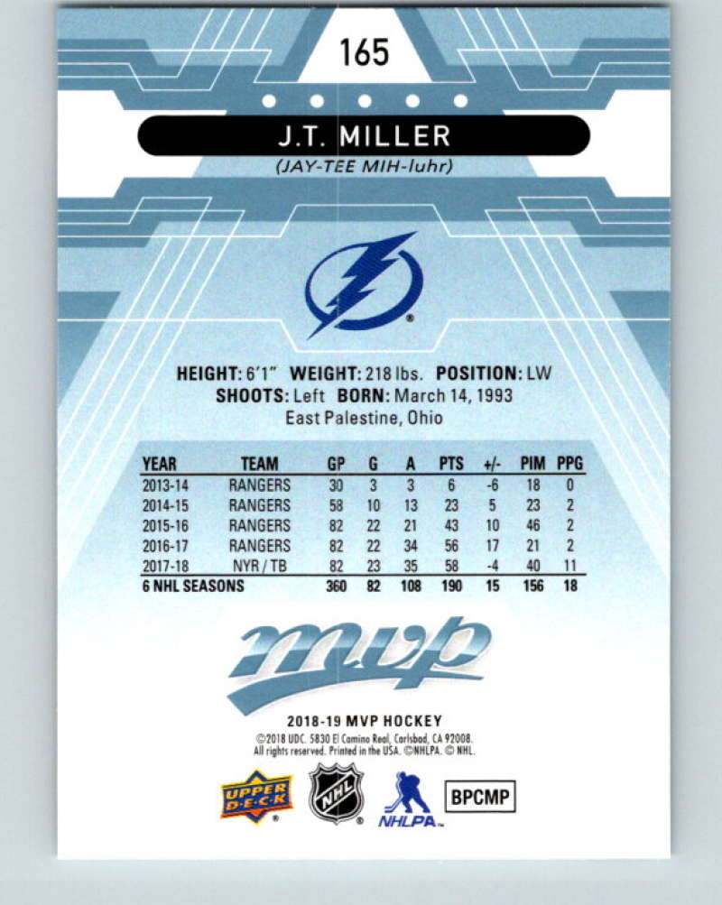 2018-19 Upper Deck MVP #165 J.T. Miller Mint Tampa Bay Lightning  Image 2