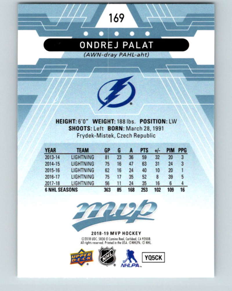 2018-19 Upper Deck MVP #169 Ondrej Palat Mint Tampa Bay Lightning Image 2