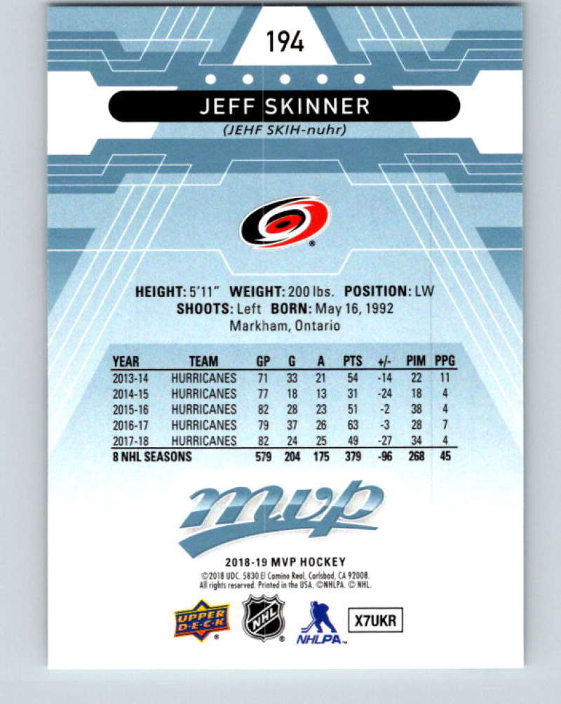 2018-19 Upper Deck MVP #194 Jeff Skinner Mint Carolina Hurricanes Image 2