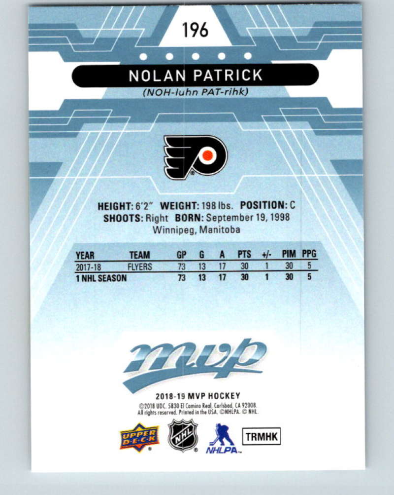 2018-19 Upper Deck MVP #196 Nolan Patrick Mint Philadelphia Flyers Image 2
