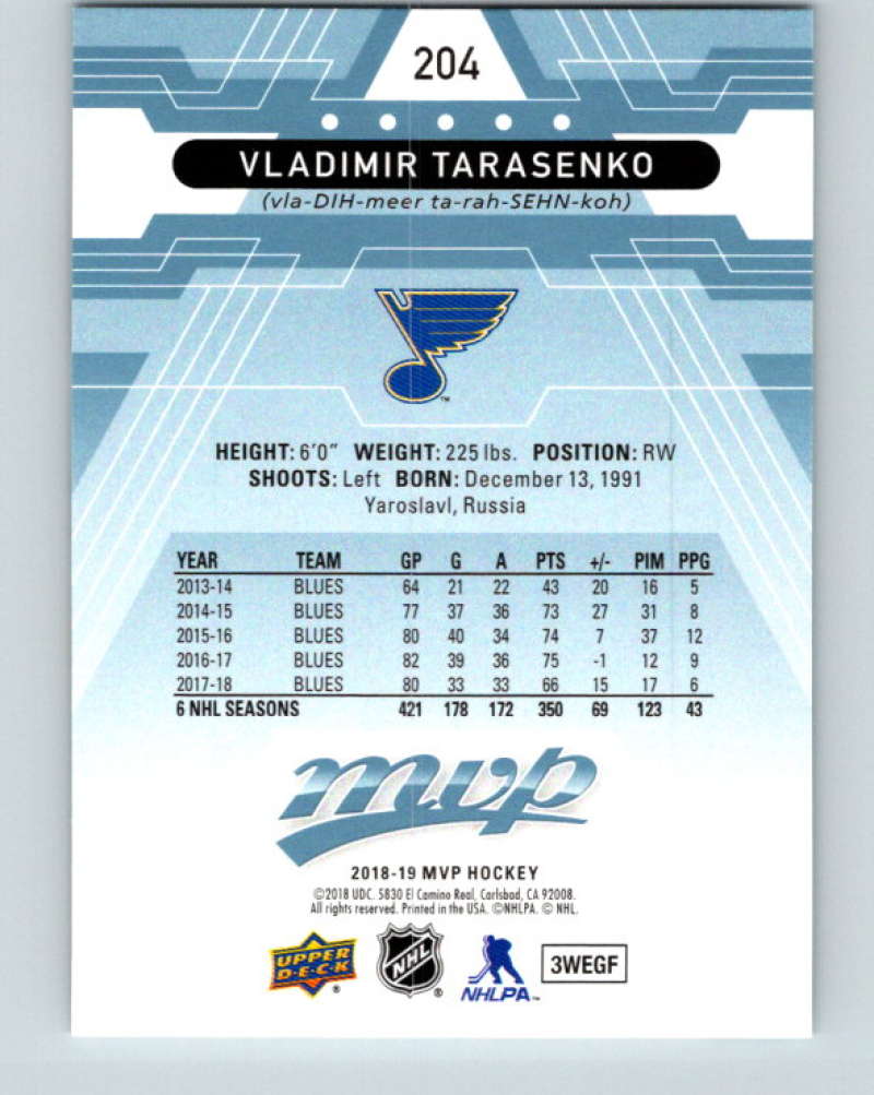 2018-19 Upper Deck MVP #204 Vladimir Tarasenko Mint St. Louis Blues Image 2