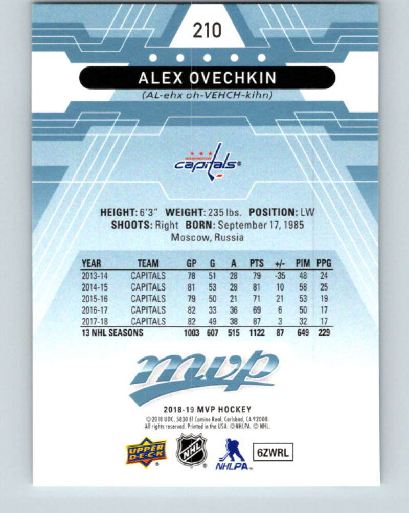 2018-19 Upper Deck MVP #210 Alexander Ovechkin Mint Washington Capitals Image 2