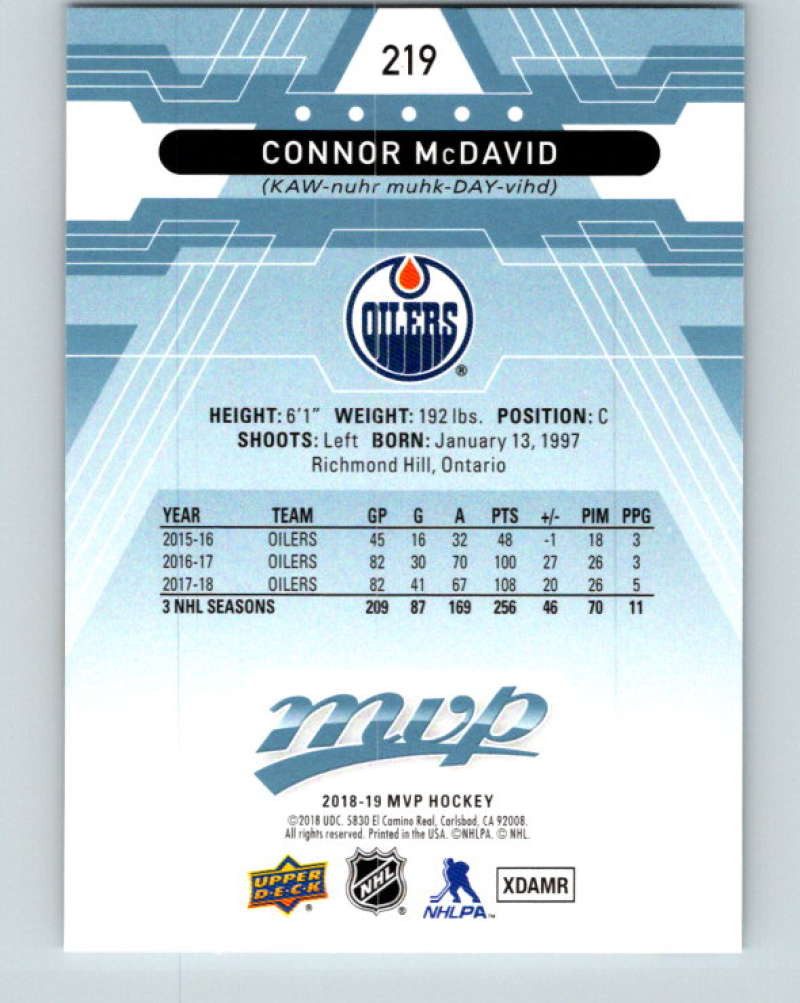 2018-19 Upper Deck MVP #219 Connor McDavid Mint Edmonton Oilers Image 2