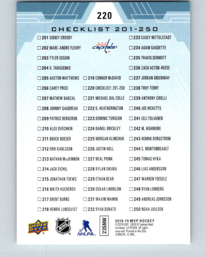 2018-19 Upper Deck MVP #220 Alexander Ovechkin Mint Washington Capitals Image 2