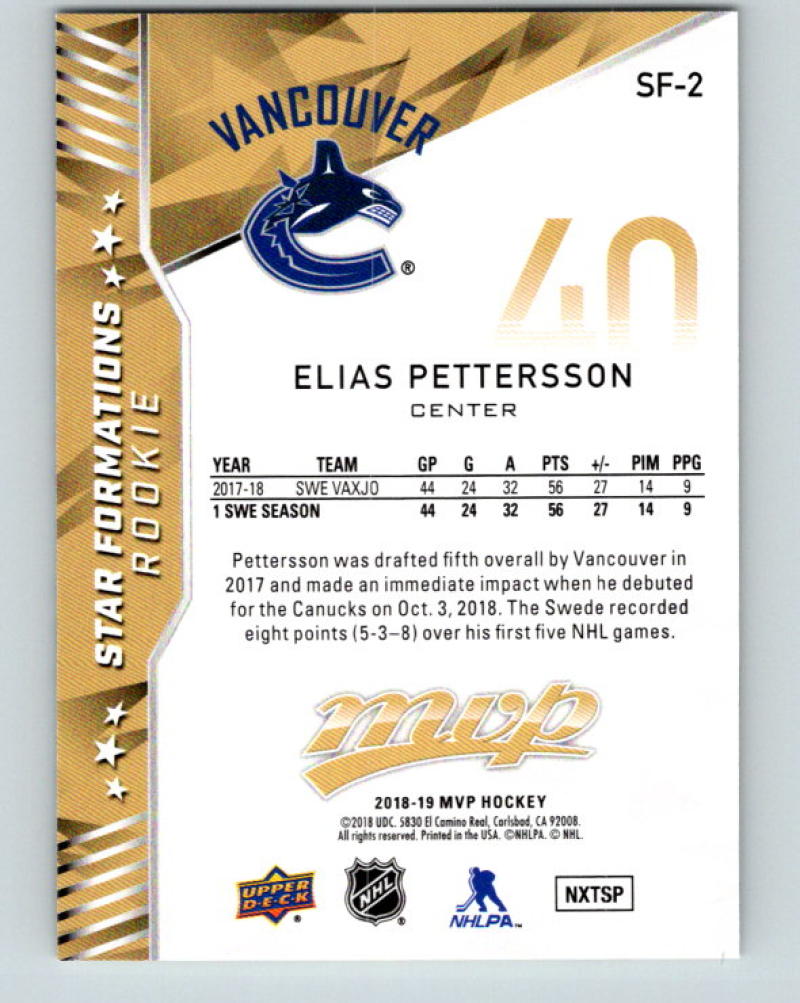 2018-19 Upper Deck MVP Star Formations Rookie Elias Pettersson NHL 07753