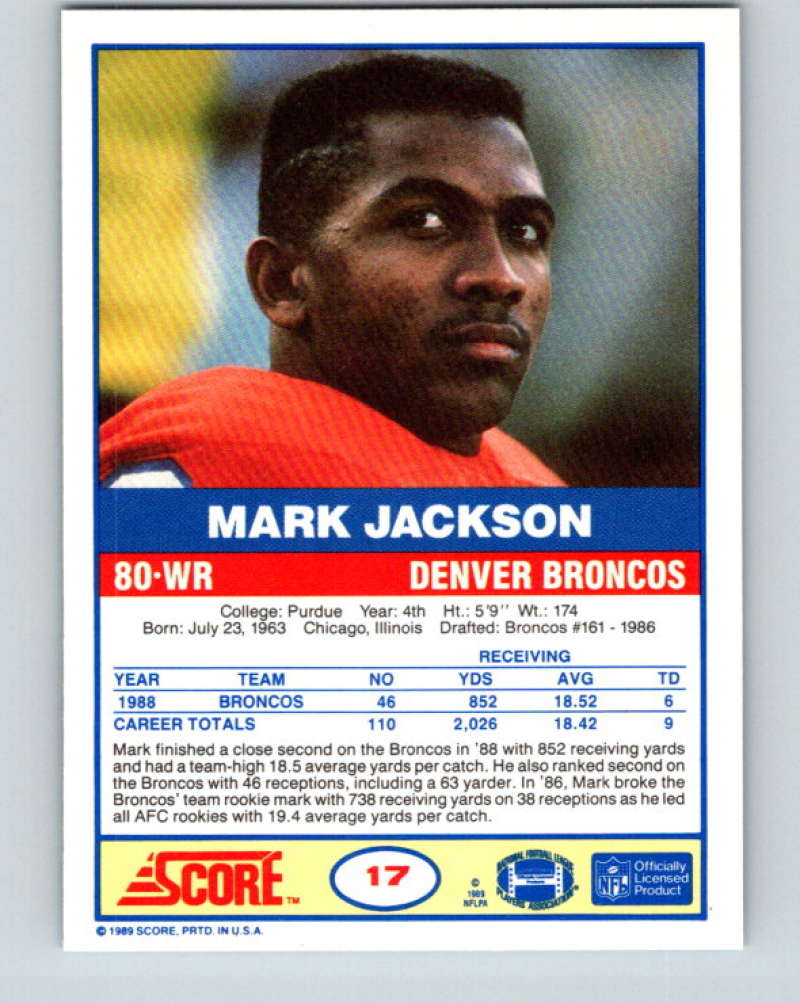 1989 Score #17 Mark Jackson Mint Denver Broncos Image 2