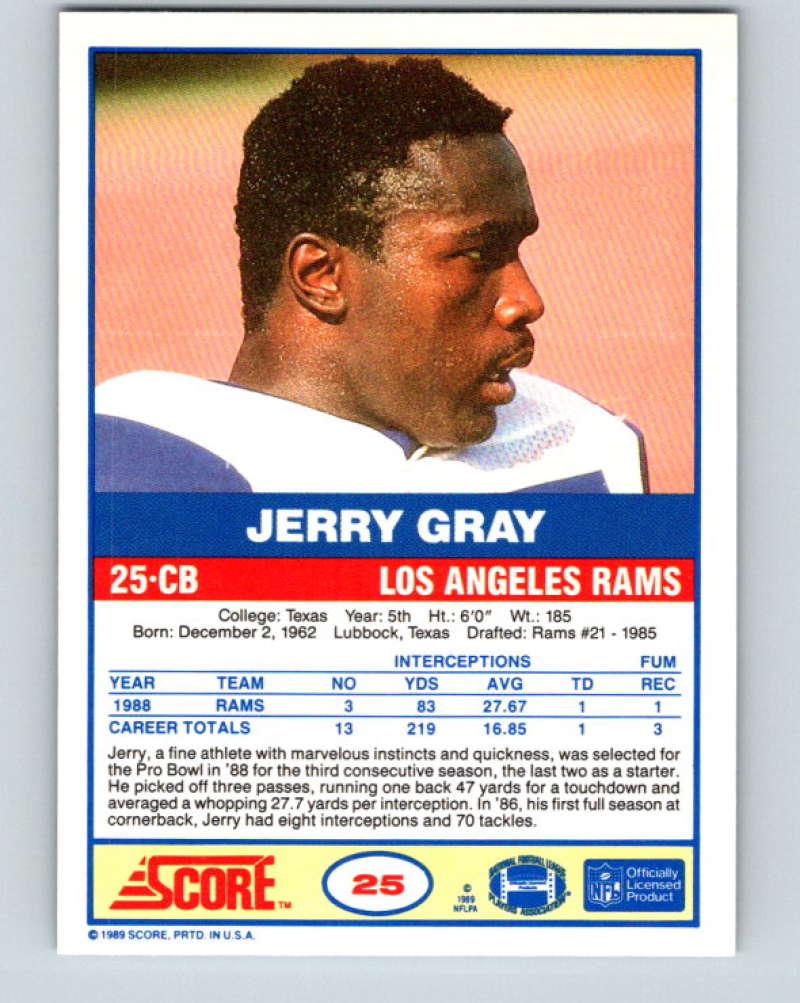 1989 Score #25 Jerry Gray Mint Los Angeles Rams Image 2
