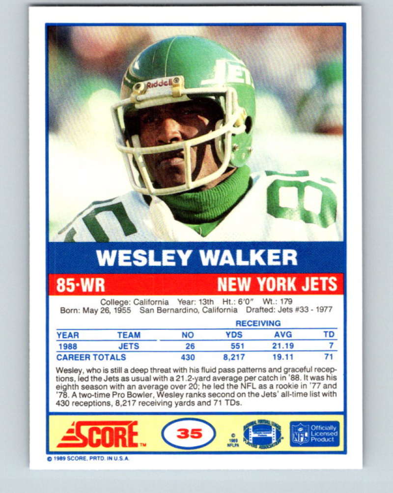 1989 Score #35 Wesley Walker Mint New York Jets Image 2