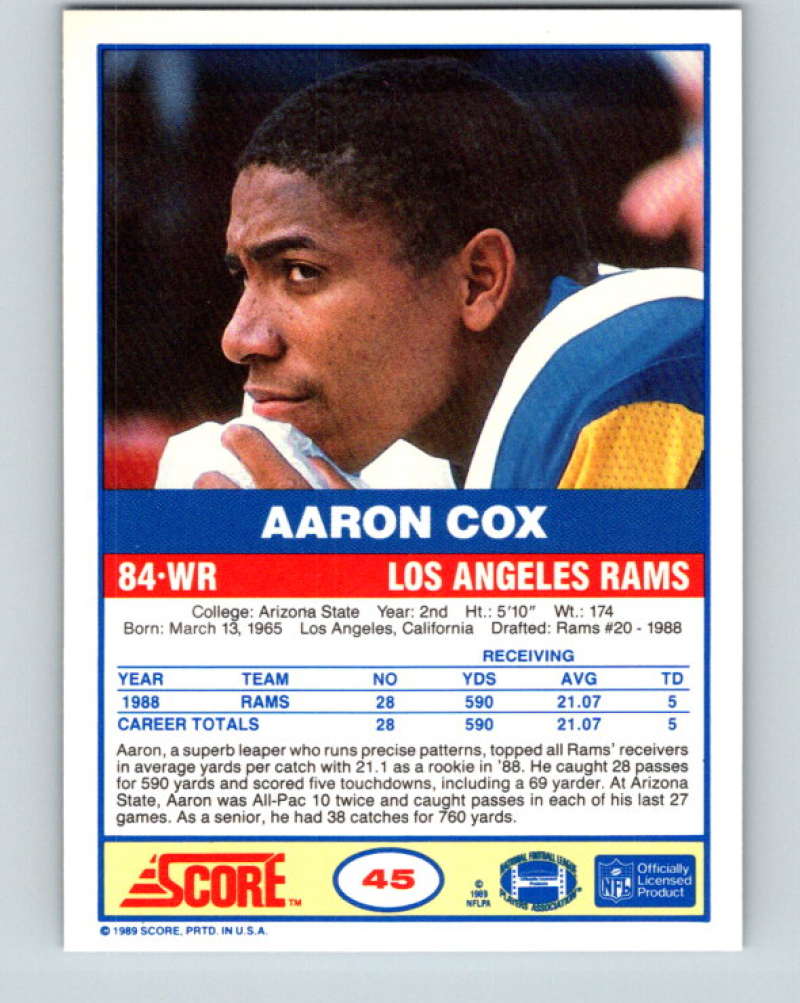 1989 Score #45 Aaron Cox Mint RC Rookie Los Angeles Rams Image 2