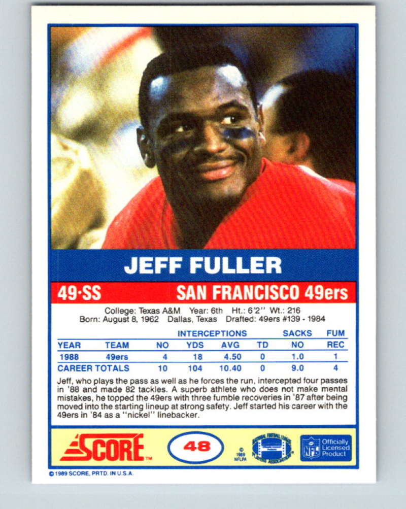 1989 Score #48 Jeff Fuller Mint San Francisco 49ers